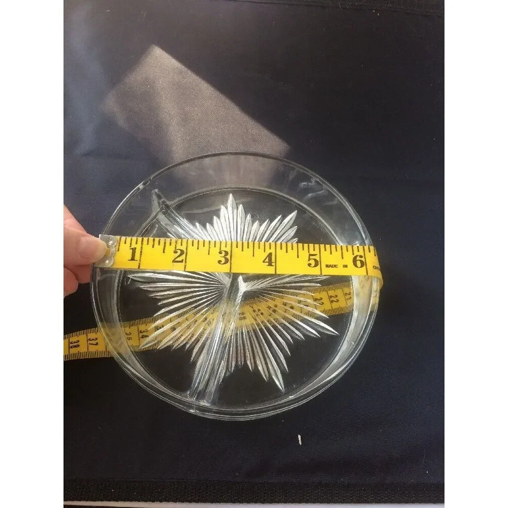 Vintage 3-Section Starburst Glass Relish Nut Dish Divided Candy‎ Tray Atomic MCM